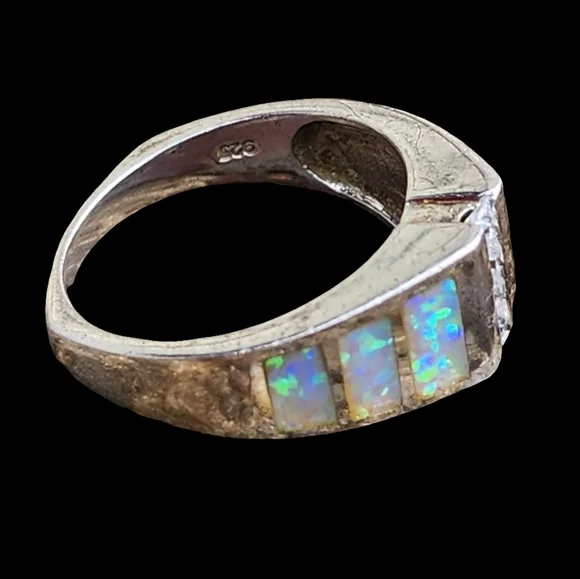 Sterling silver opal ring size 8 fine jewelry wedding band engagement Estate - Picture 5 of 5